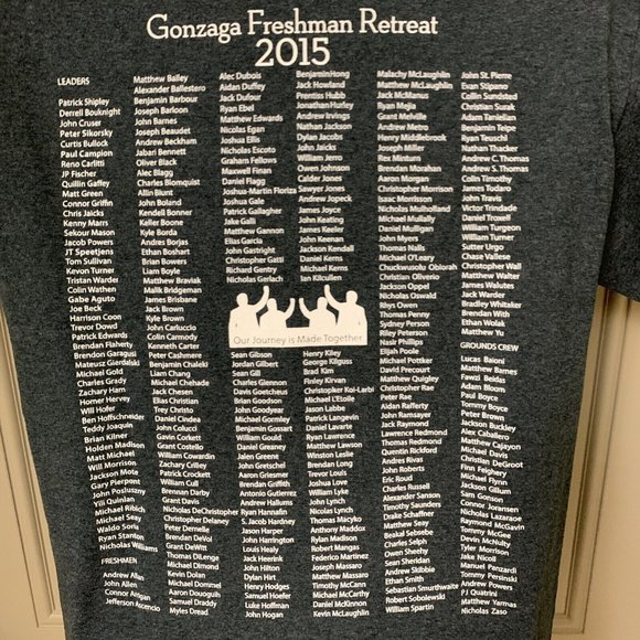 NEW Gonzaga Mens T Shirt Freshman Retreat 2015 AM DG with Names GRAY M Bulldog - Picture 2 of 12